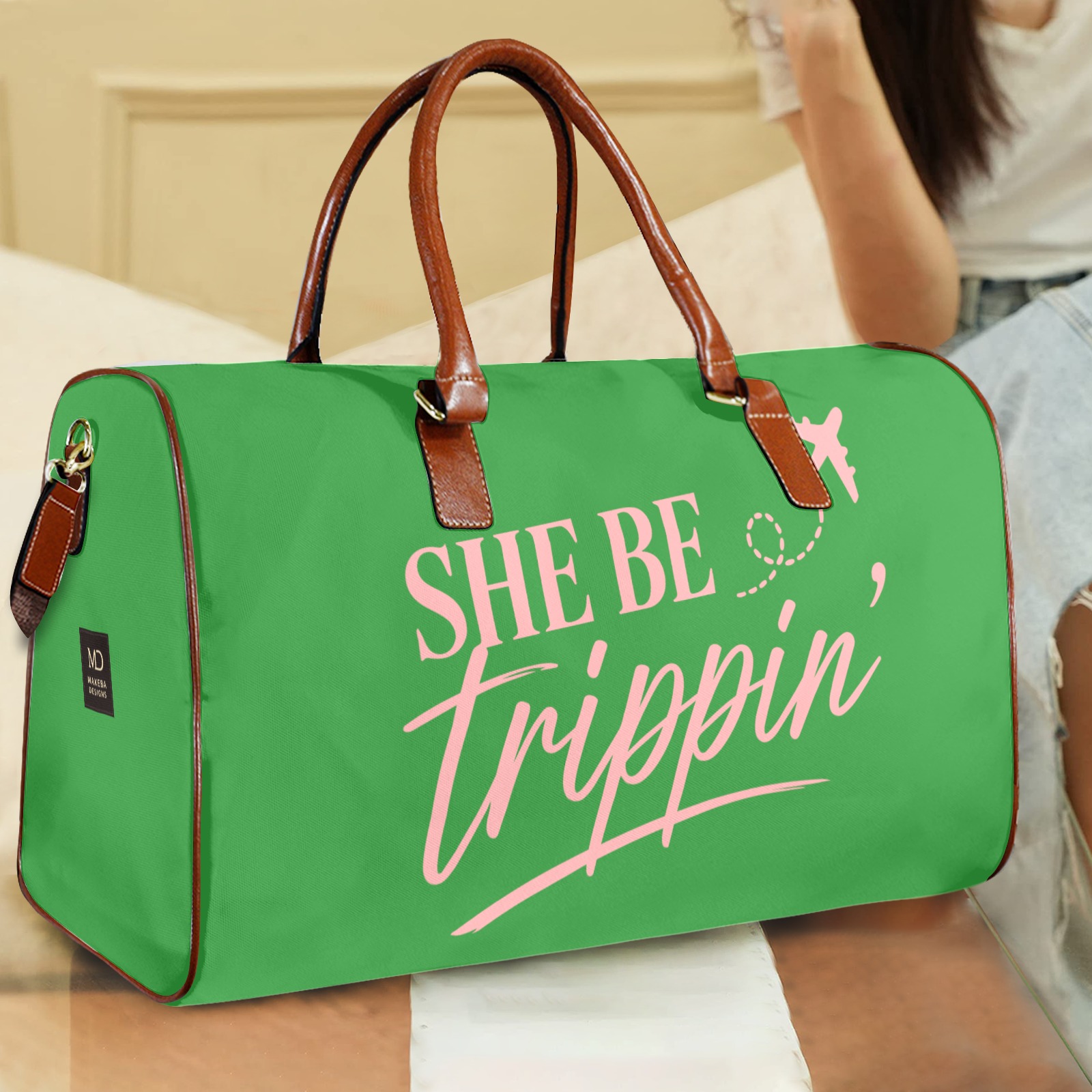 Signature Travel bag, She Be Trippin_, green_pink alternate