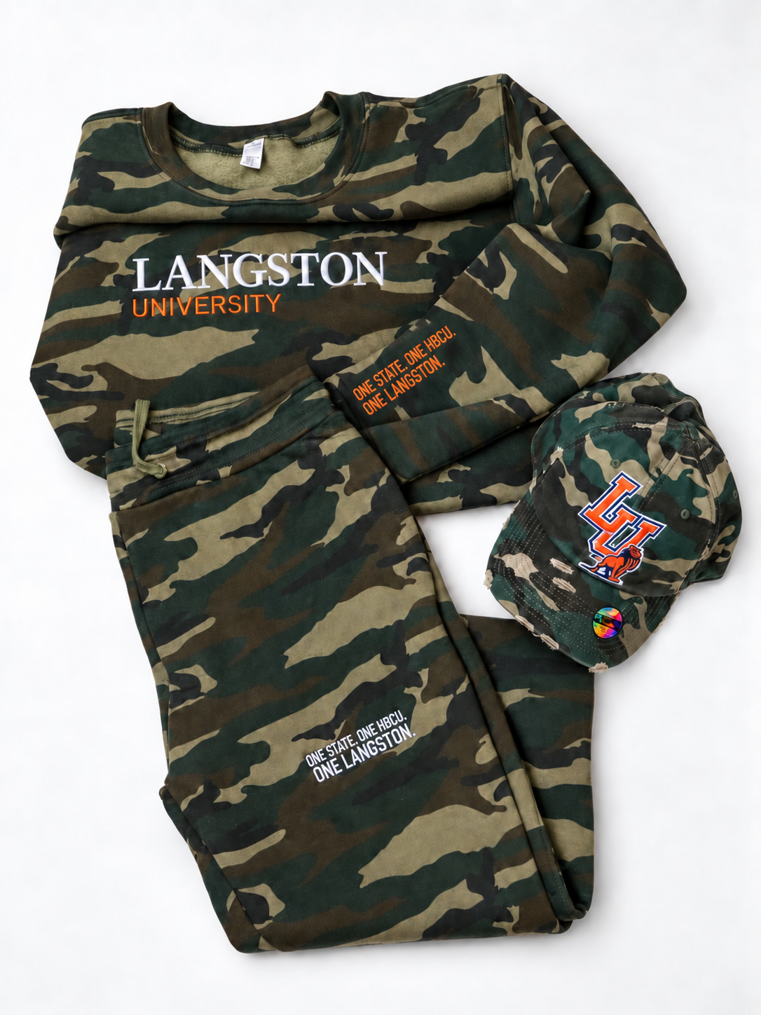 Langston University Camo Crewneck and Jogger Set